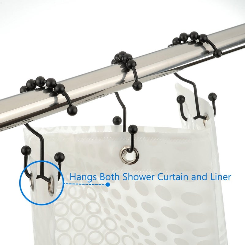 Amazer Black Shower Curtain Hooks  Shower Curtain Hooks Rust proof 12 Pcs Stainless Steel Shower Hooks for Shower Curtain  Double Shower Curtain Hooks for Bathroom Shower Rods Curtain - Image 2